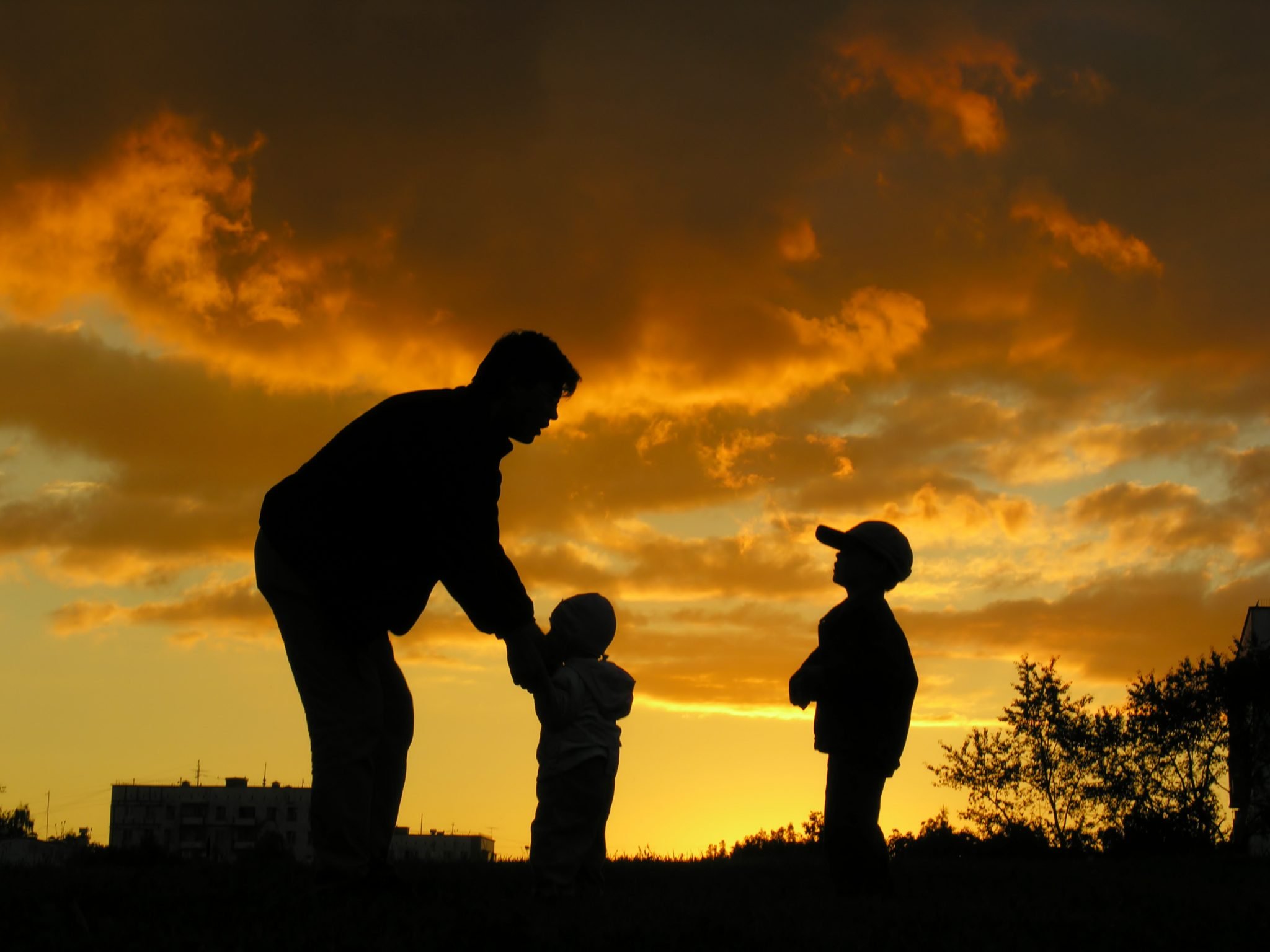 Father With Children Sunset