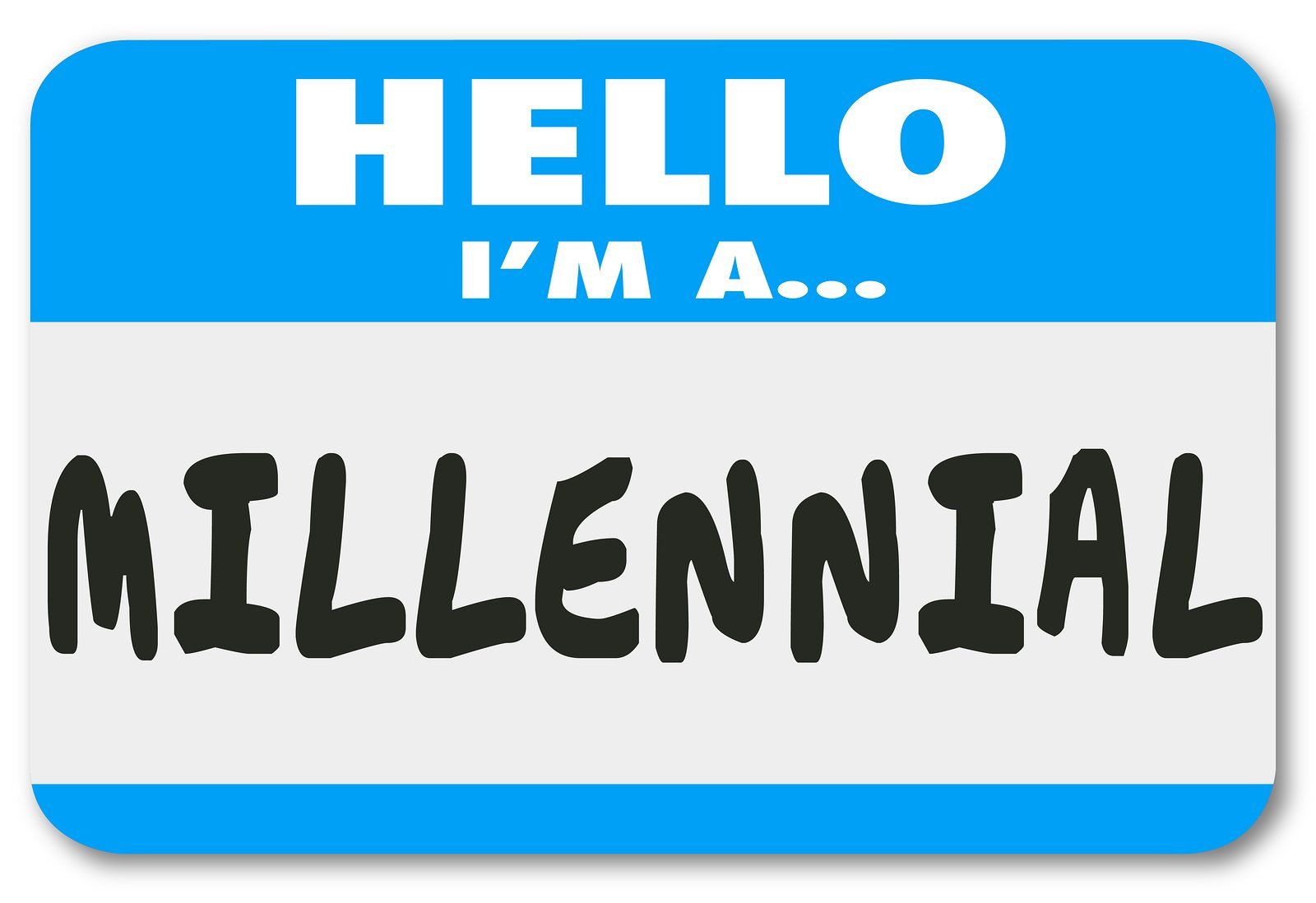 Hello I’m a Millennial words on a nametag or sticker to illustra
